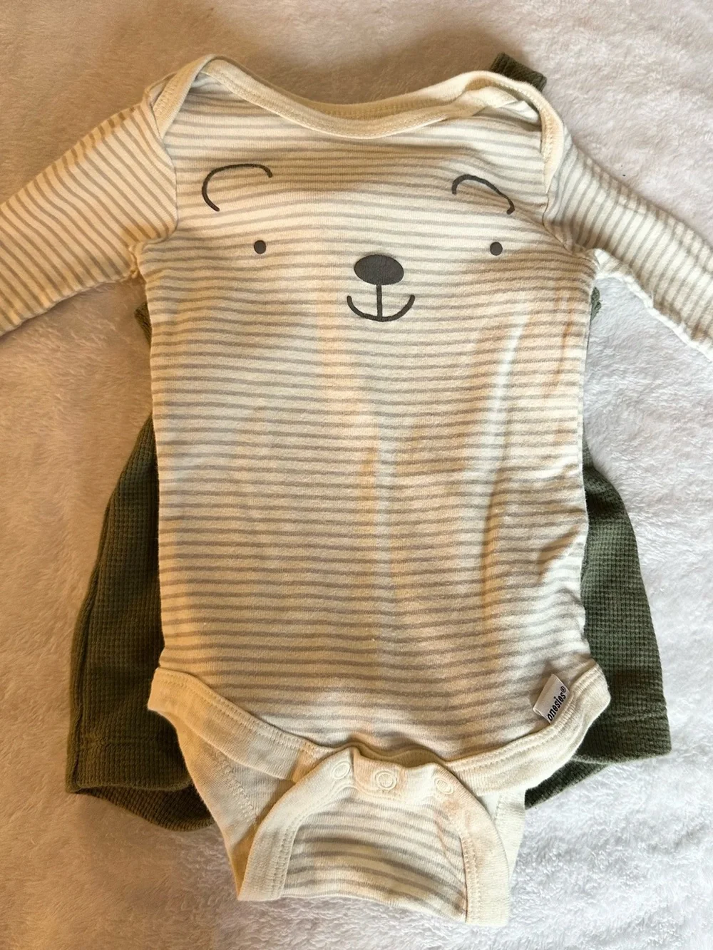 Gerber Olive Green Knit Overall Romper with Pocket Detail